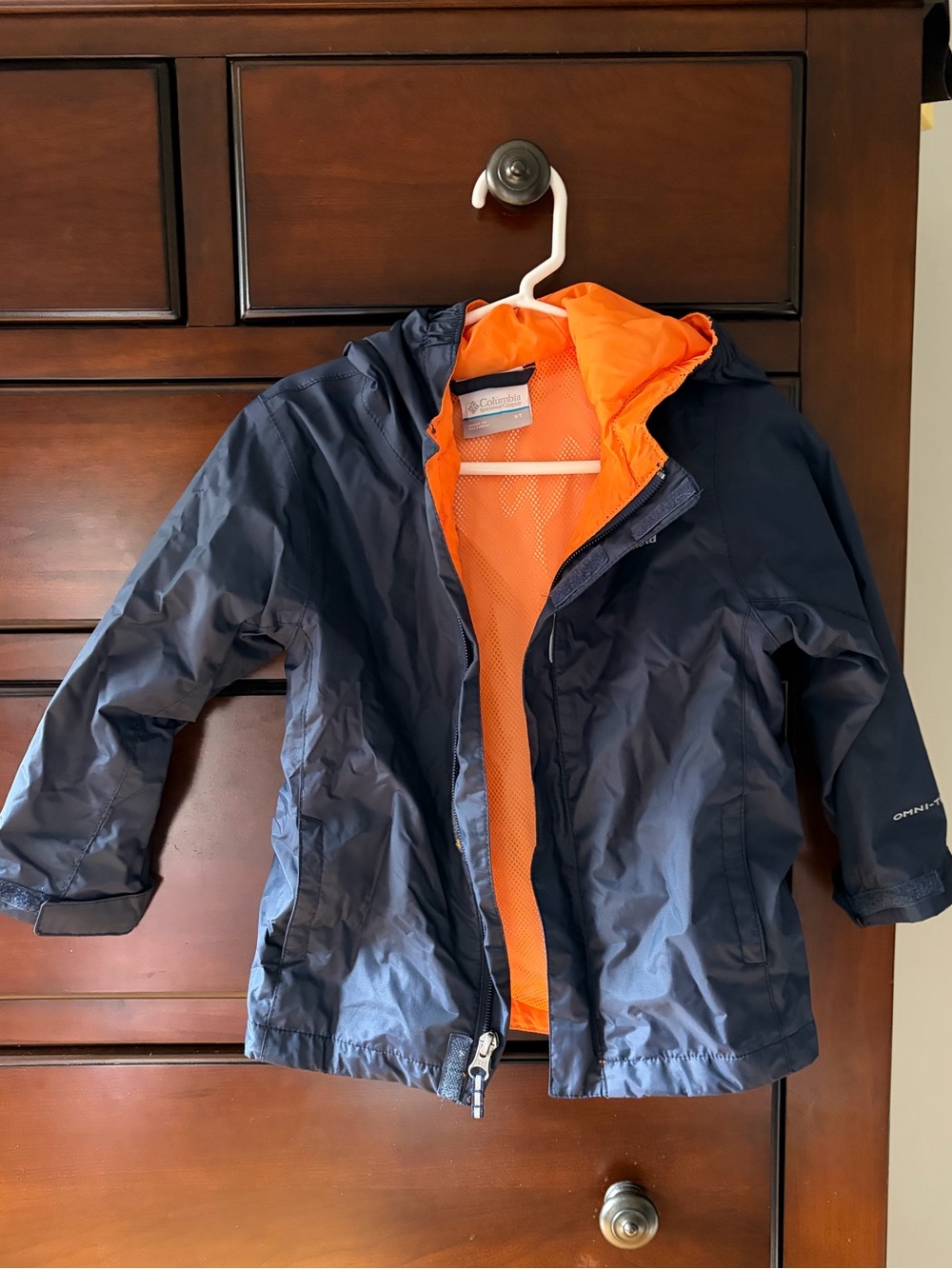 NWOT Columbia Kids Navy Raincoat with Bright Orange Lining
